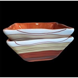 Pier 1 Imports Canyon Stripe Salad Soup Cereal Ice Cream Bowls Set of 2 Colorful